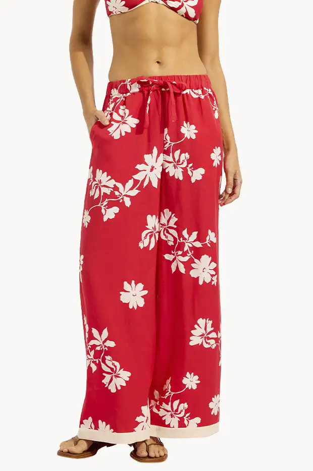 Linen Blend Tie Waist Pants