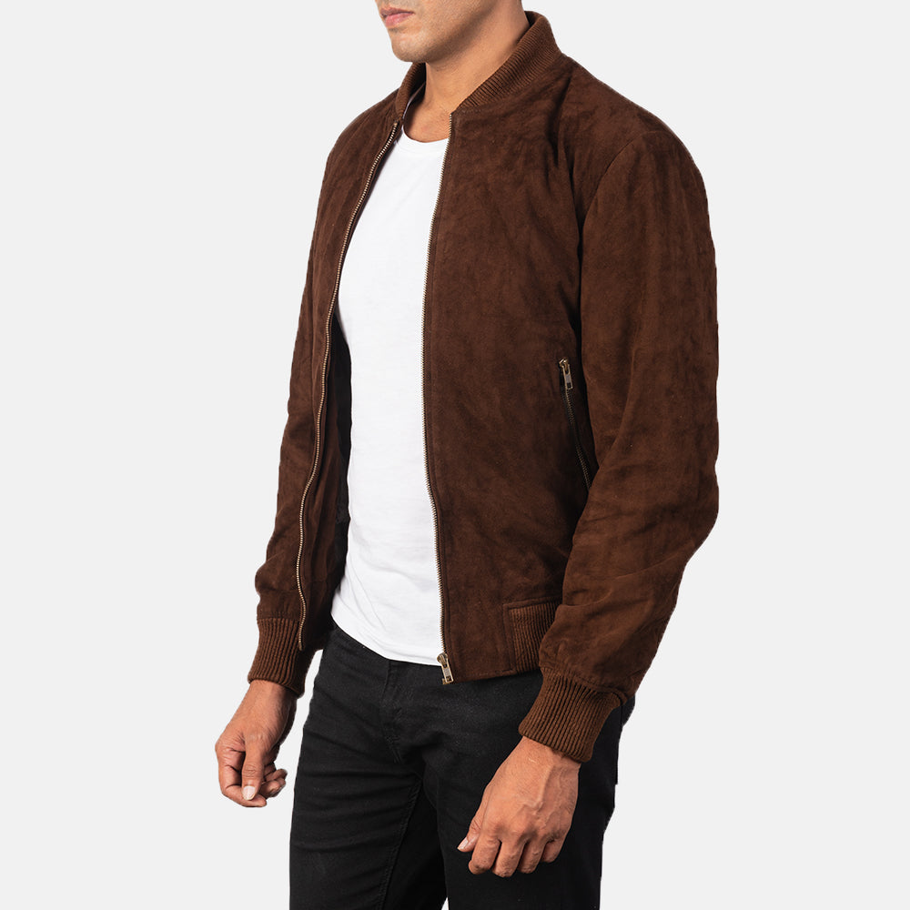 Men's Textured Bomber Suede Jacket