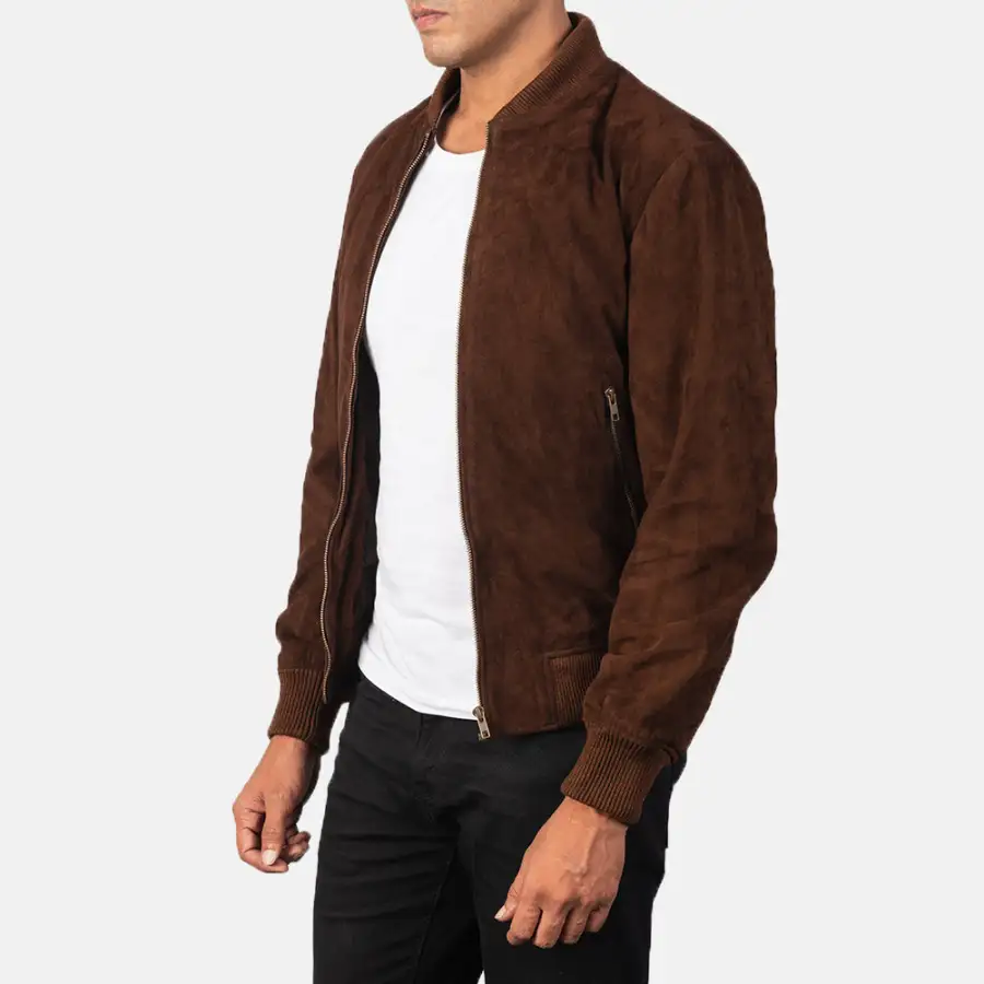 Men's Textured Bomber Suede Jacket