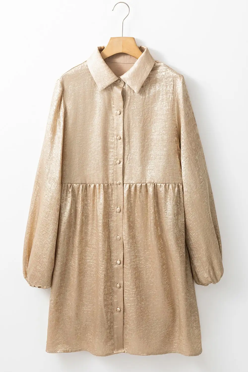 Button Front Balloon Sleeve Mini Dress