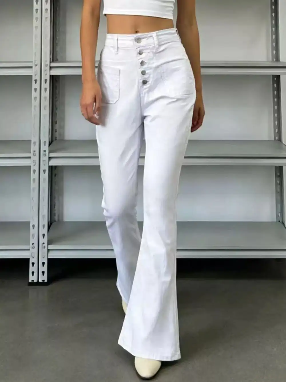 High-Waisted Button-Fly Flare Jeans