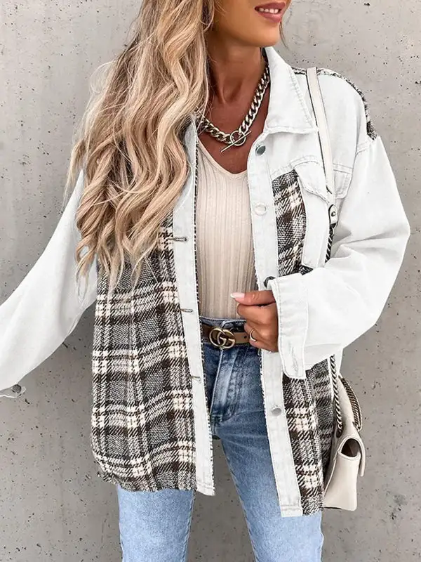 Button-Down Lapel-Collar Collared Denim Jacket