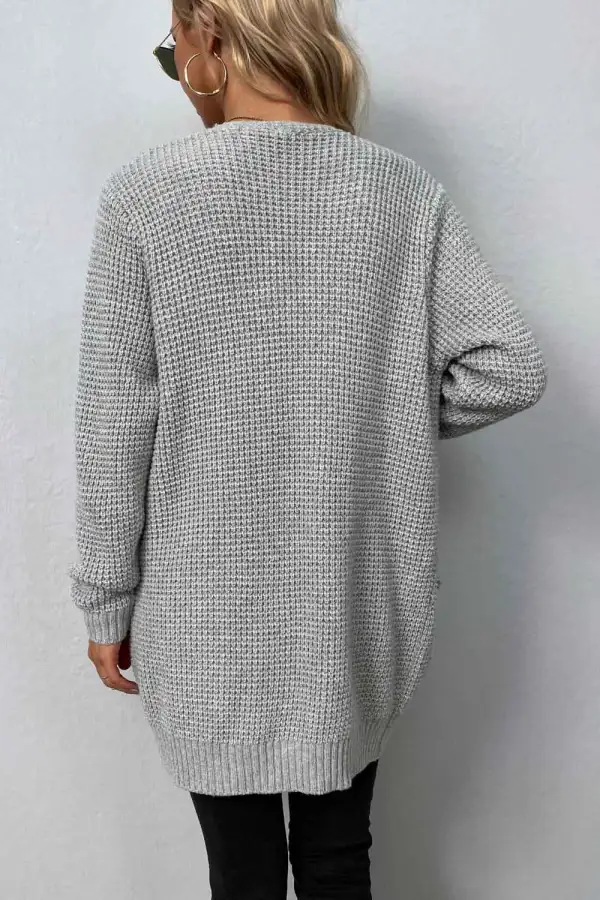 Rib-Knit Open-Front Pocketed Cardigan