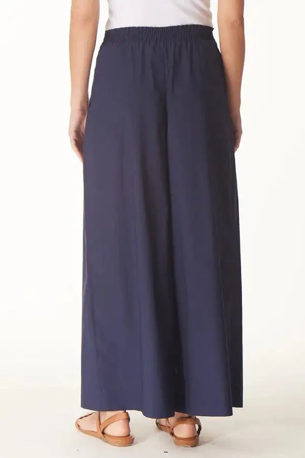 Women's Navy High Waist Wide Leg Trousers