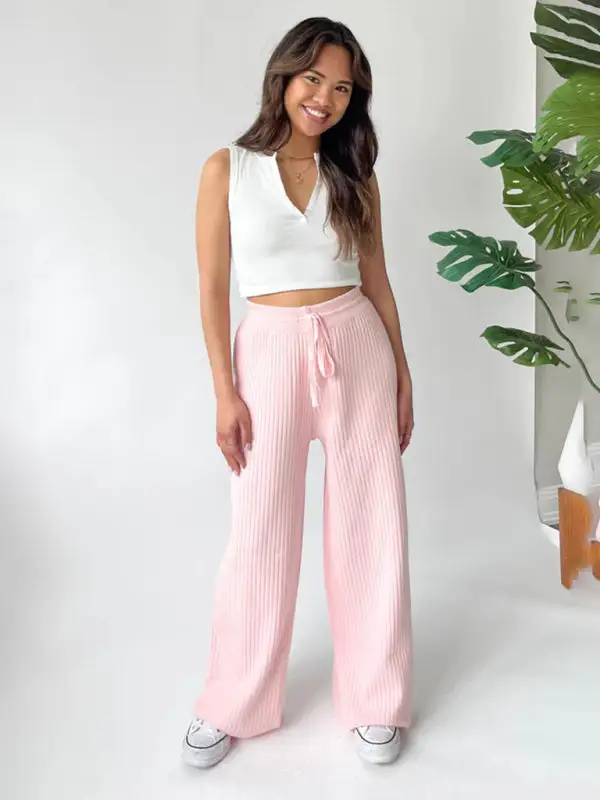 Drawstring Loose Lace Straight Trousers Pants