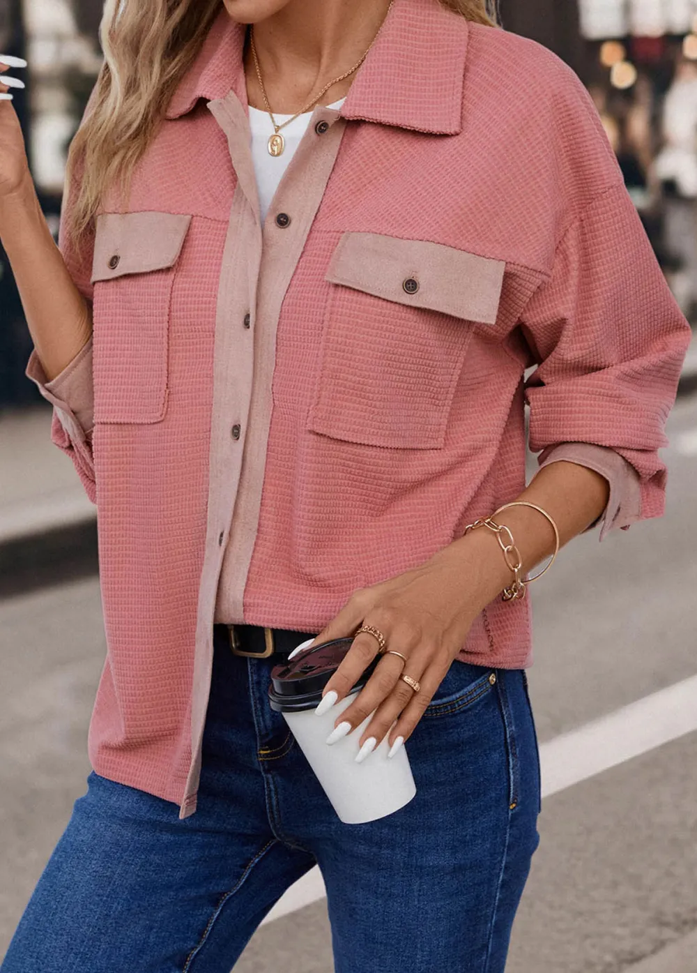 Dusty Pink Pocket Long Sleeve Coat