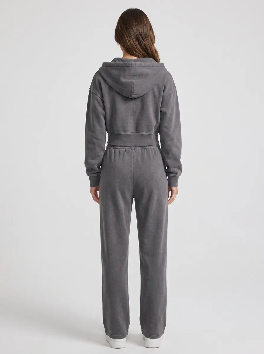 Jogger Women's Cropped Zip-Up Hoodie Jogger Active Set