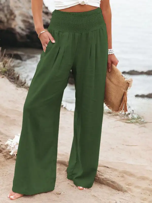 Wide Leg Slub Loose Trousers Pants
