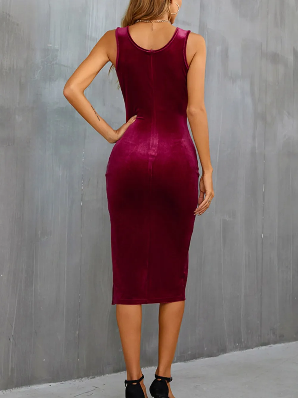 Velvet Slit Midi Dress