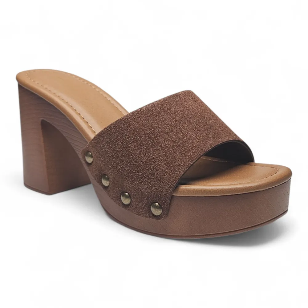 Boho Lightweight Studded Wooden Heel Mule