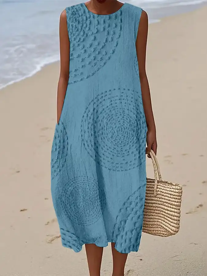  Textured Sleeveless Resort Midi Dress