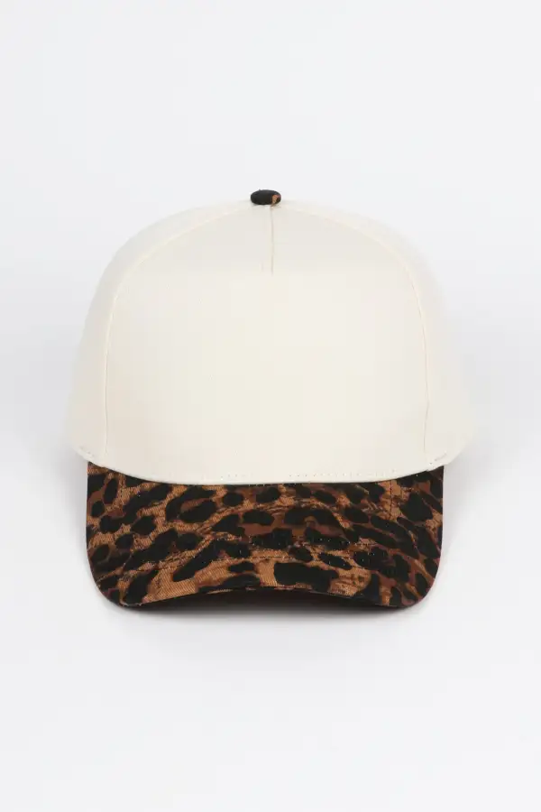 Leopard Print Two Tone Five Panel Panel Baseball Cap