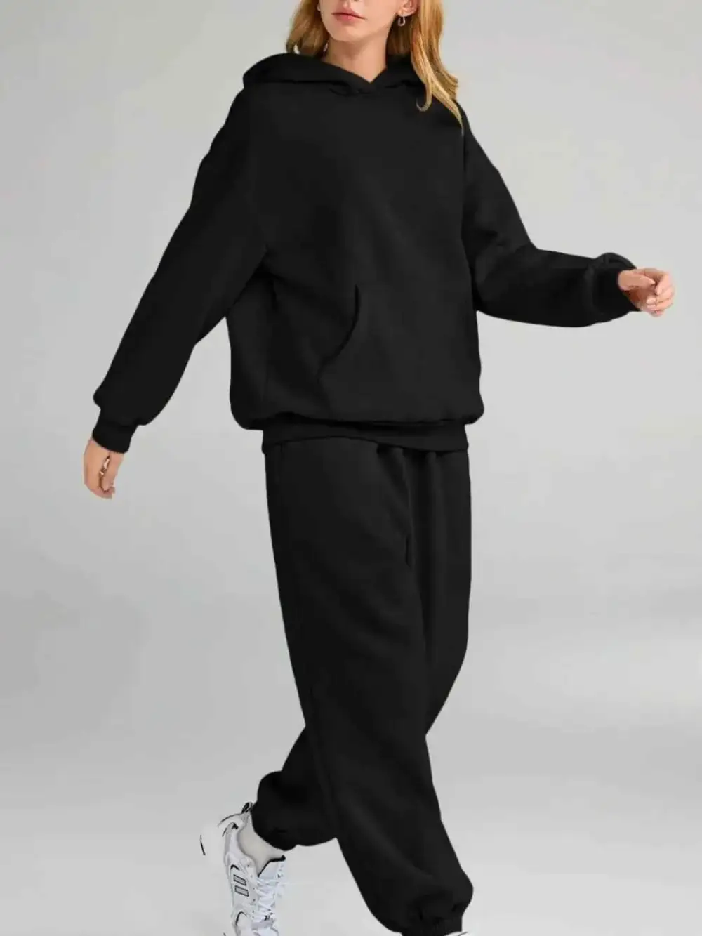 Plus Size Kangaroo Pocket Hoodie and Joggers Set