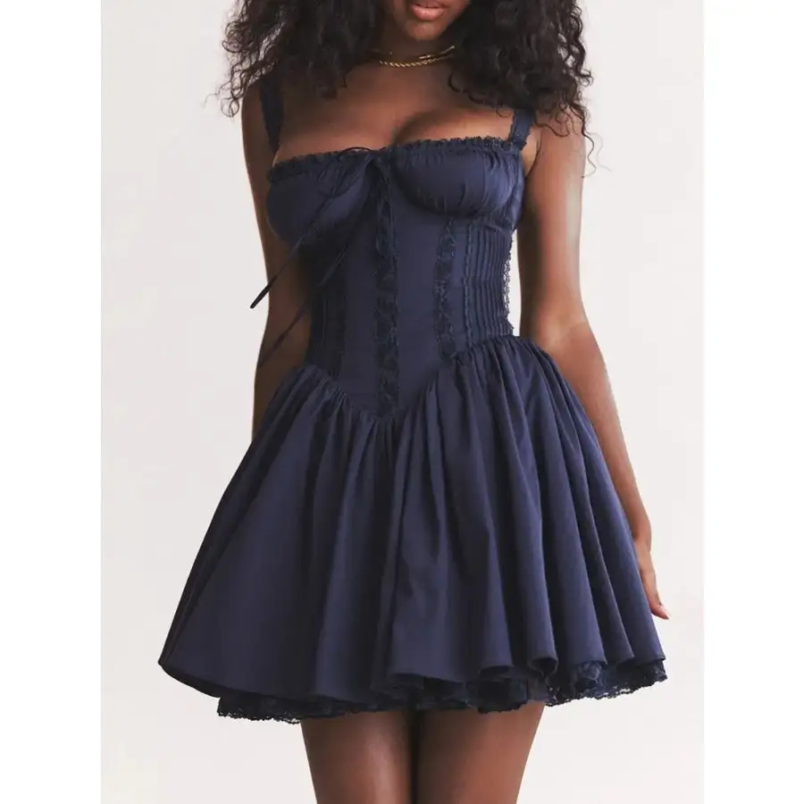 Lace Detail Lace Up Back Mini Dress