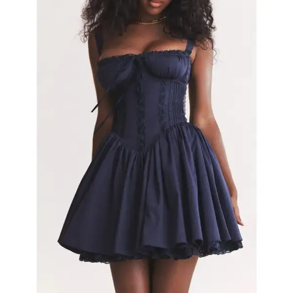 Lace Detail Lace Up Back Mini Dress
