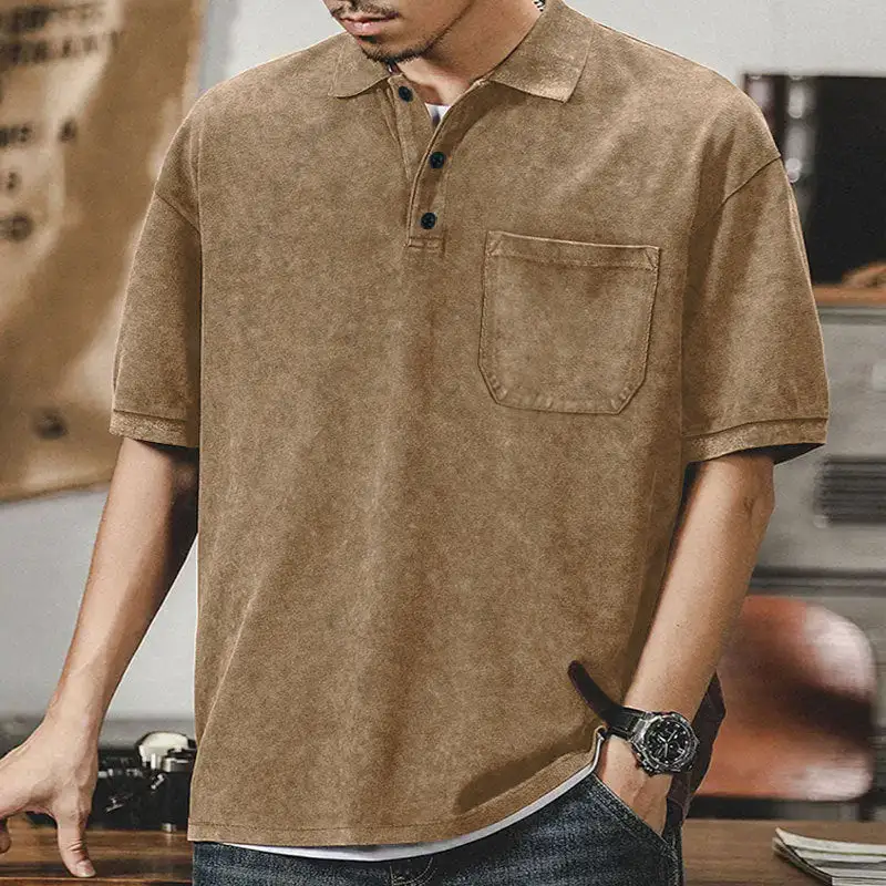 Button Placket Chest Pocket Cotton Polo Shirt