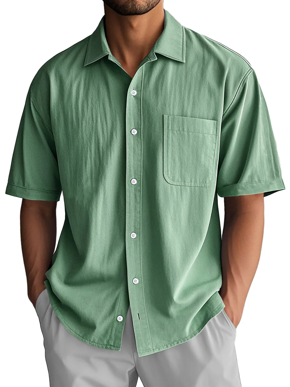 Layered Short Sleeve Camp Collar Pocket Shirt