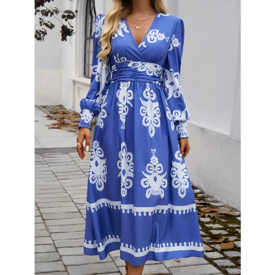Devine Surplice Lantern Sleeve Midi Dress
