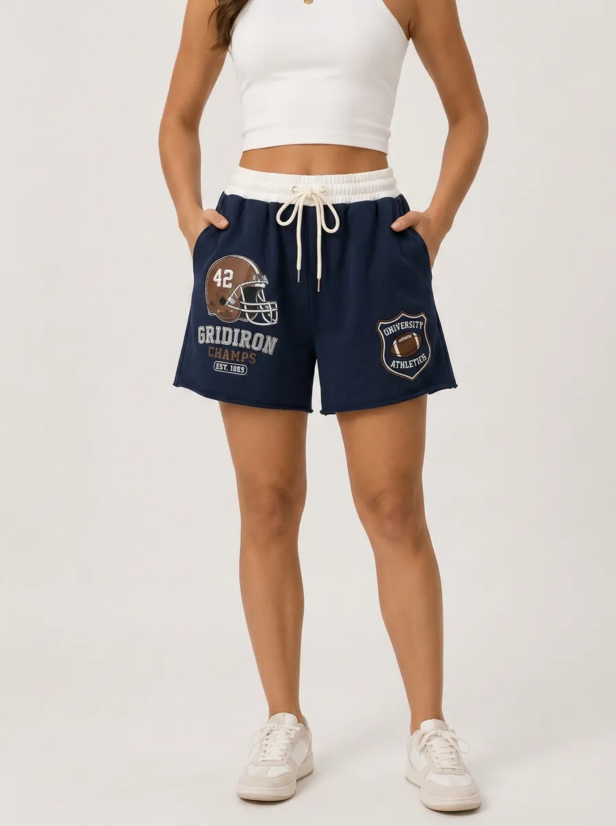 Women's Football Lover Gridiron Champs Helmet Printed Shorts