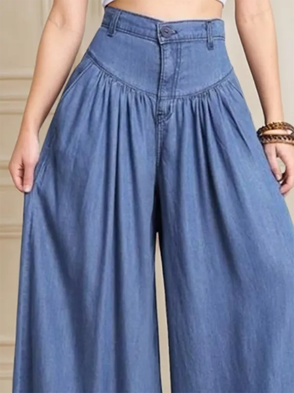 Minimal Relaxed Fit Wide Leg Button Detail Zip Detail Jeans