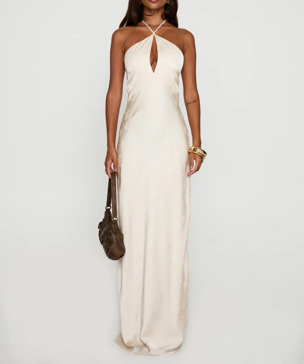 Textured Finish Halter Maxi Dress