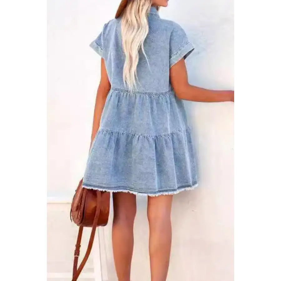 Raw Hem Button Down Mini Dress