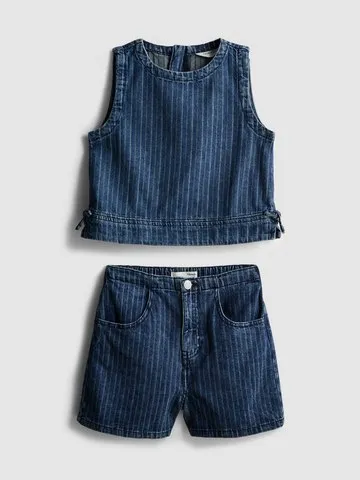 7-15yrs | Stripe Denim Sleeveless Top and Shorts Set