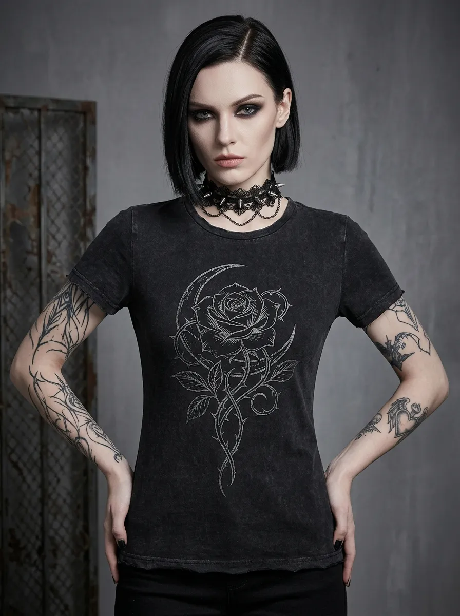 Underground Rose Moon Profile Women's Gothic T-Shirt