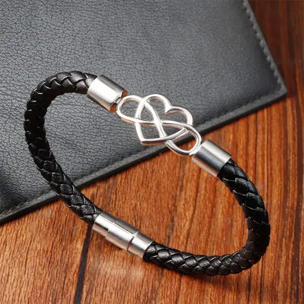 Endless Knot Heart Leather Titanium Steel Buckle Bracelet