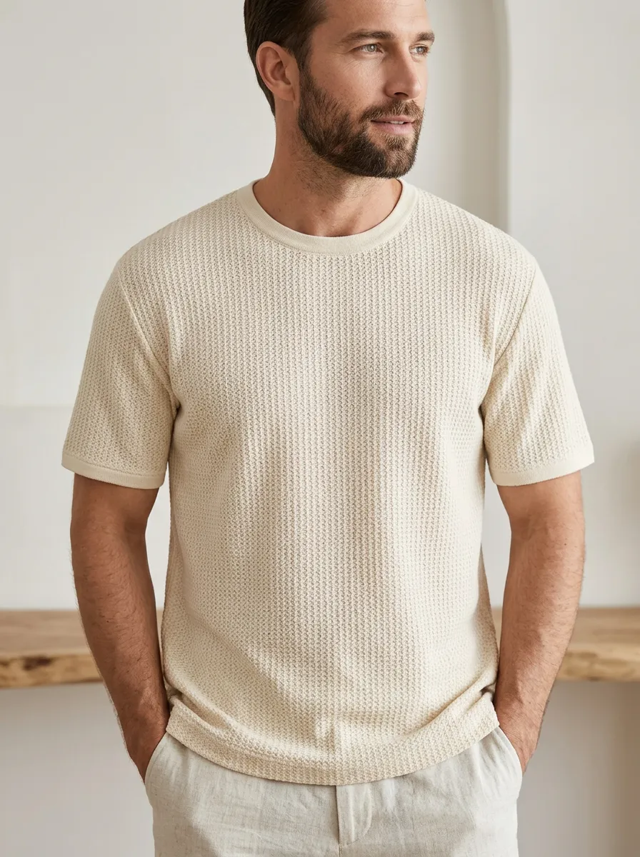 Men's Relaxed Natural-Look Waffle Knit T-Shirt
