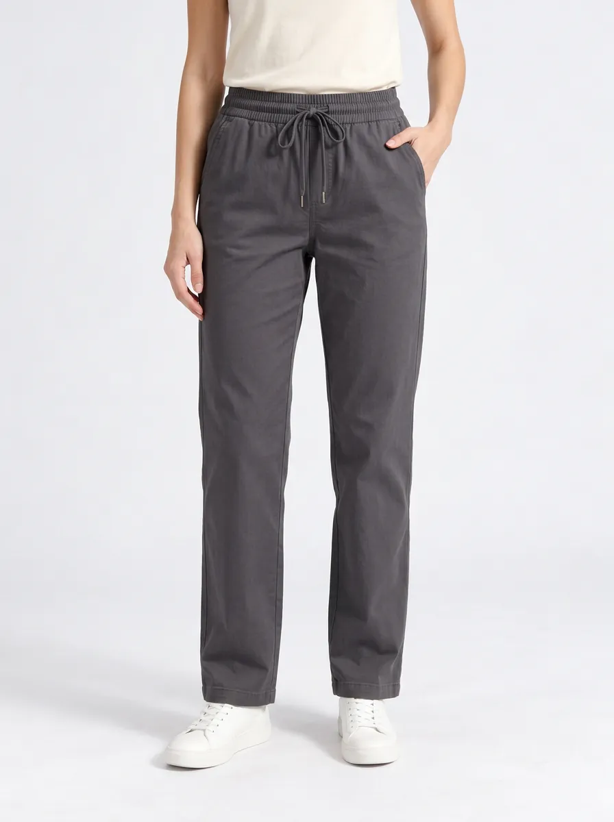 Women's Grey Drawstring Elastic Waist Pants