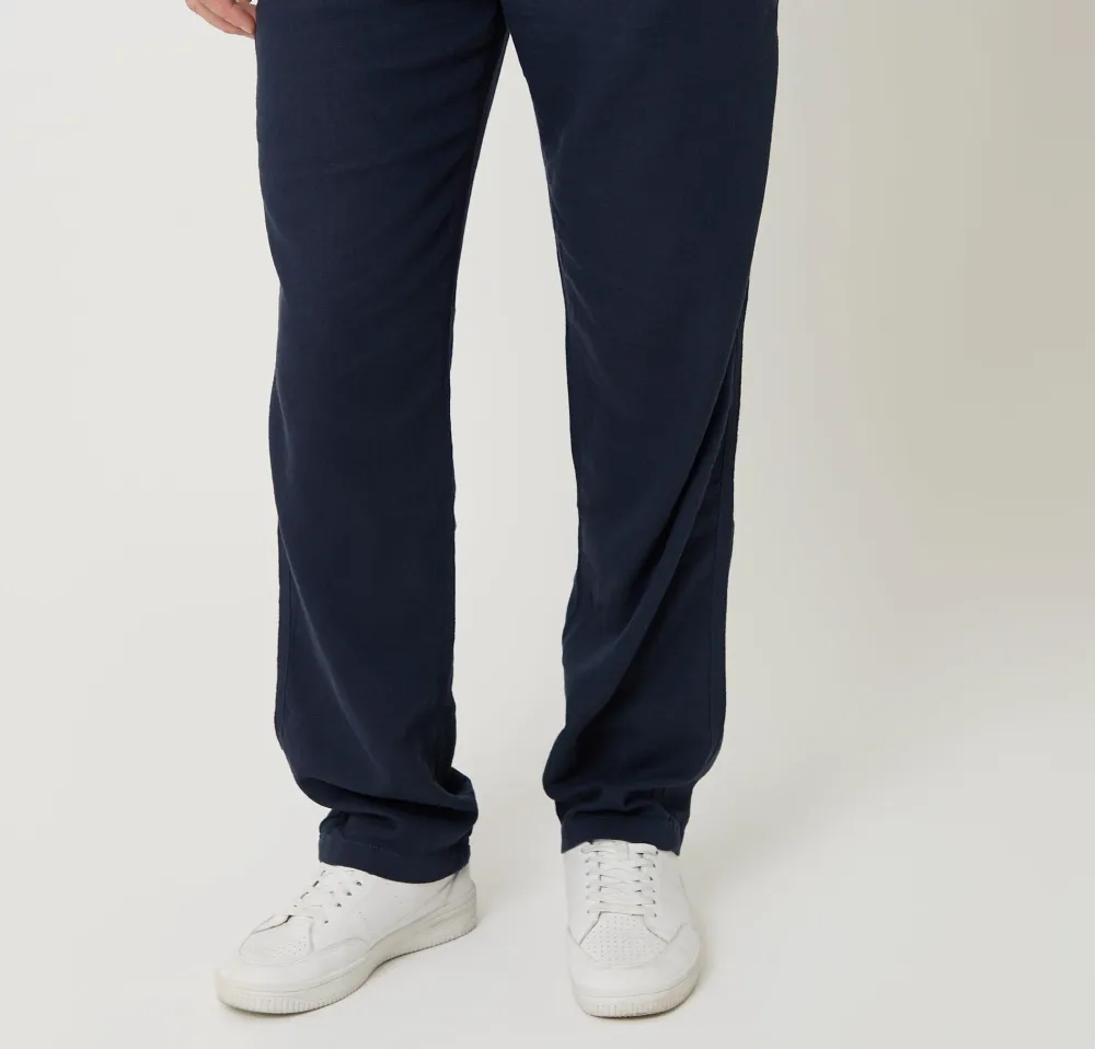 Men's Navy Linen Blend Drawcord Pants