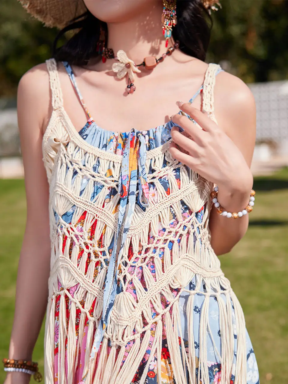 Crochet Fringe Boho Maxi Dress