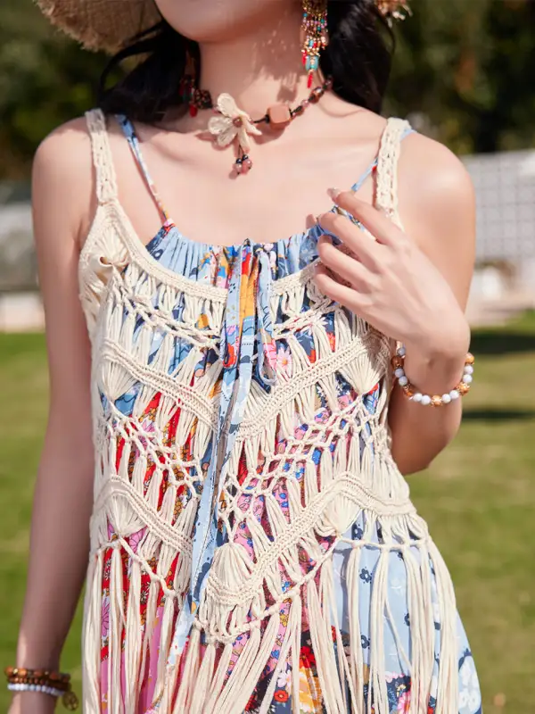 Crochet Fringe Boho Maxi Dress