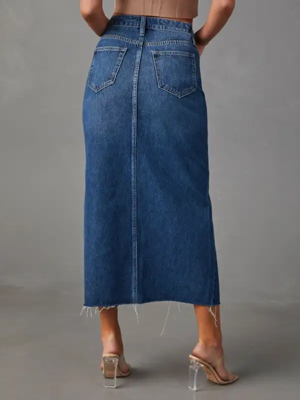 Gentle Button Front Denim Detail Skirt