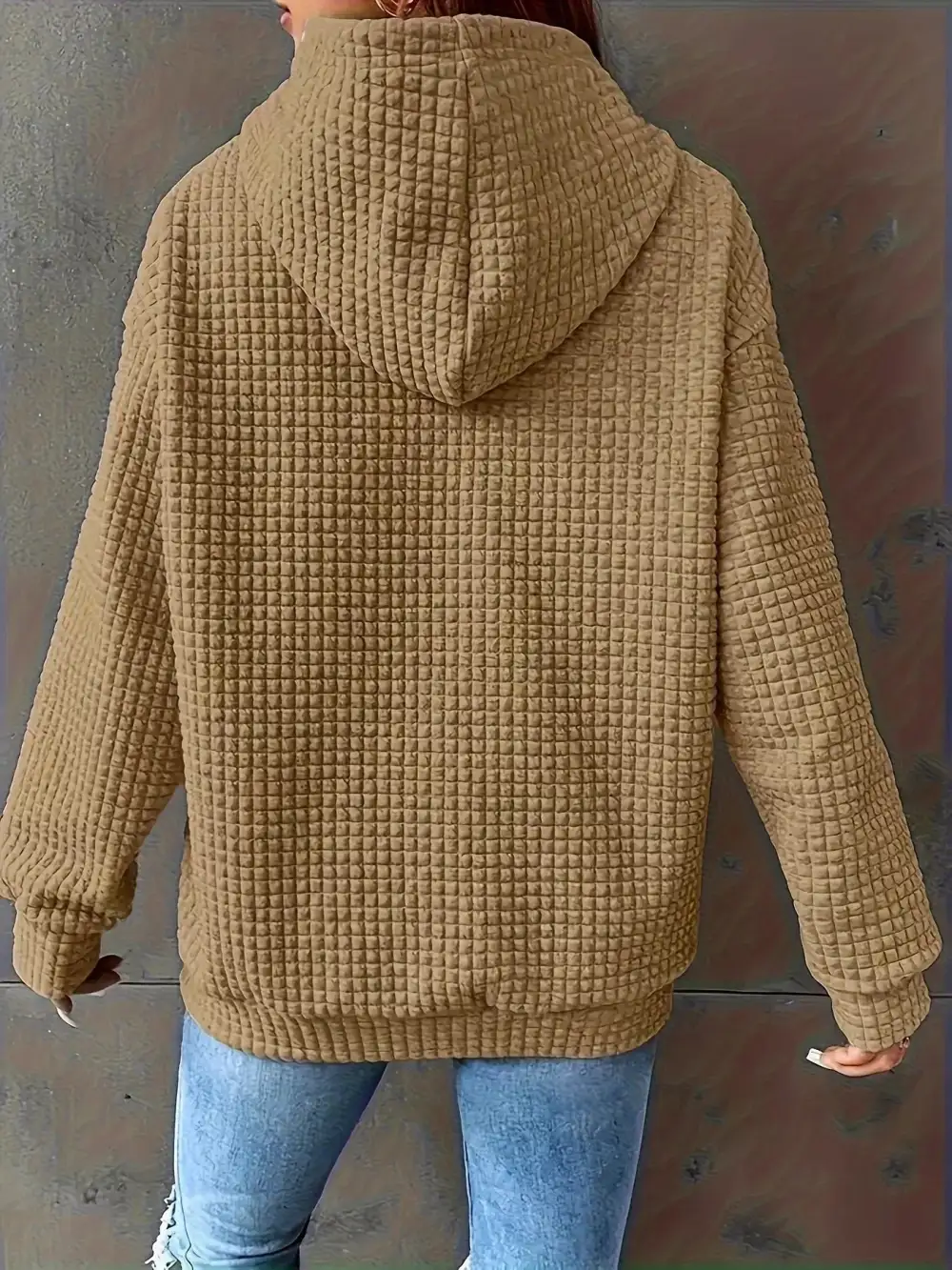 Drawstring Pocketed Textured Knit Hoodie