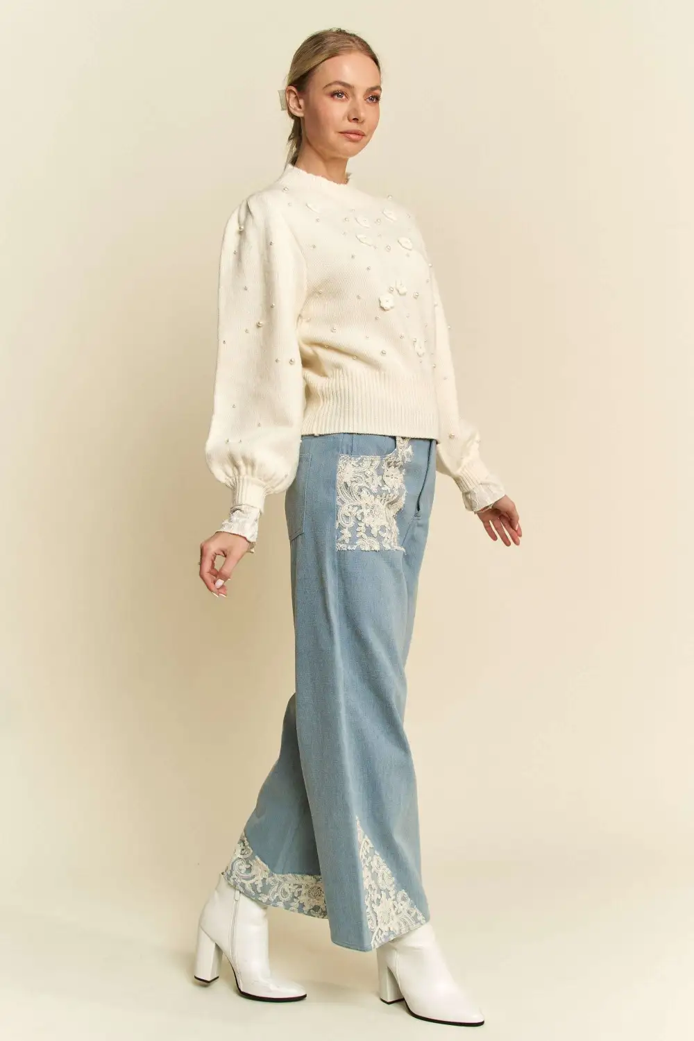 Ribbed Tiered Denim Jeans