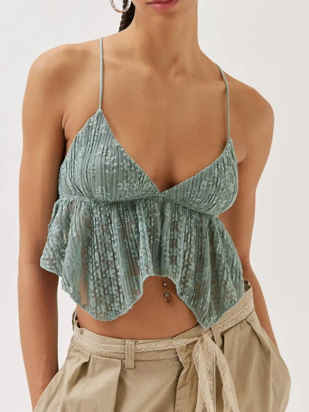 Lace Cropped Cami With Flowy Hem