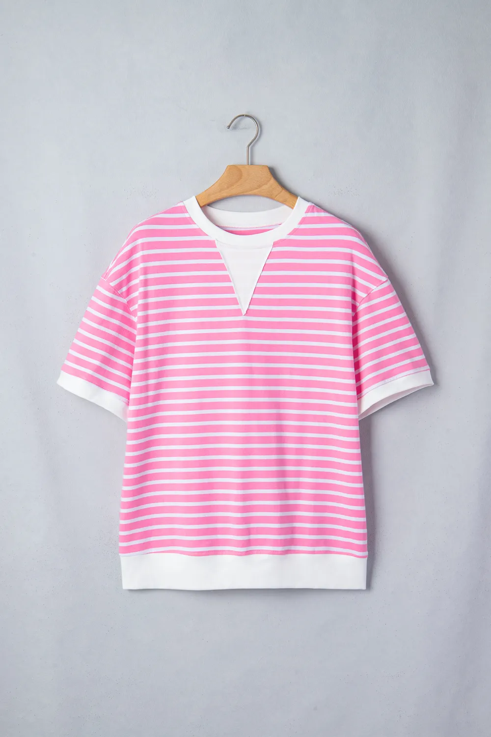Pink Stripe Round Neck Drop Top