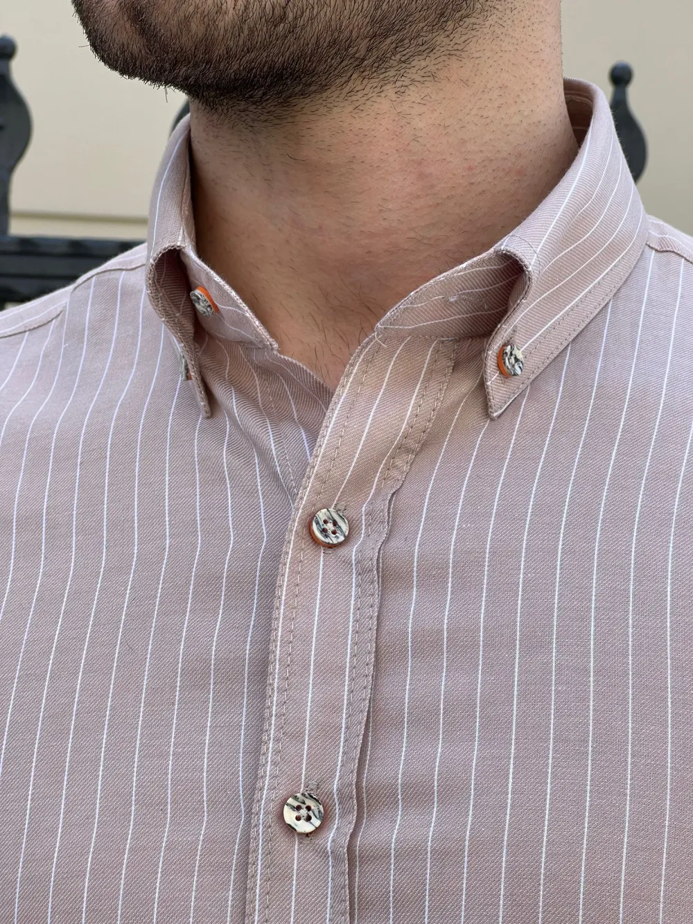 Polished Button Collar Slim Fit Striped Cotton Casual Shirt