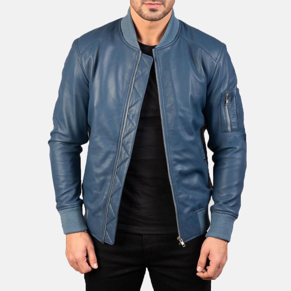Men's Tonal Detail Bomber Leather Jacket
