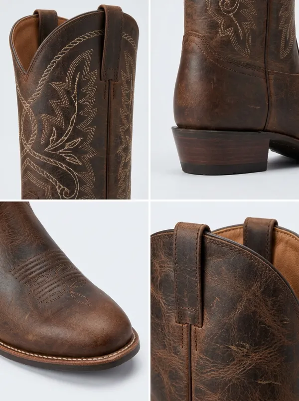 Men's Western Embroidered Construction Outdoor Straight-Leg Boots