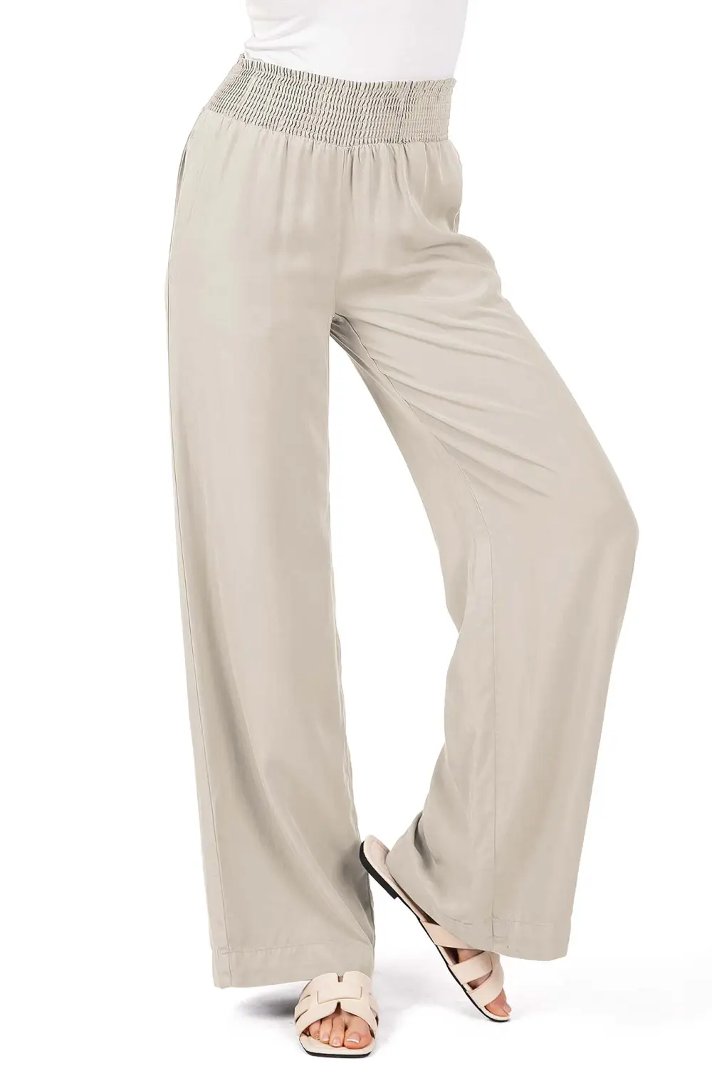 Gray Elastic - Waist Wide - Leg Pants