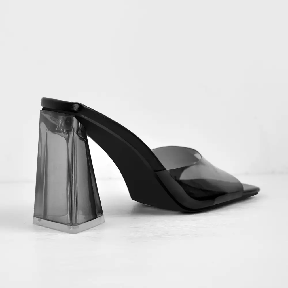 Clear Chunky Heel Mule Sandals