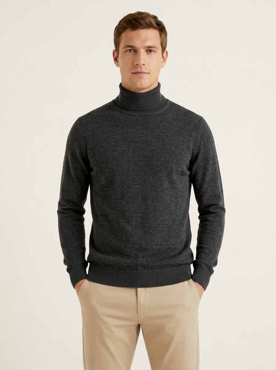 Men's Traditional Ribbed Knit Turtleneck Sweater