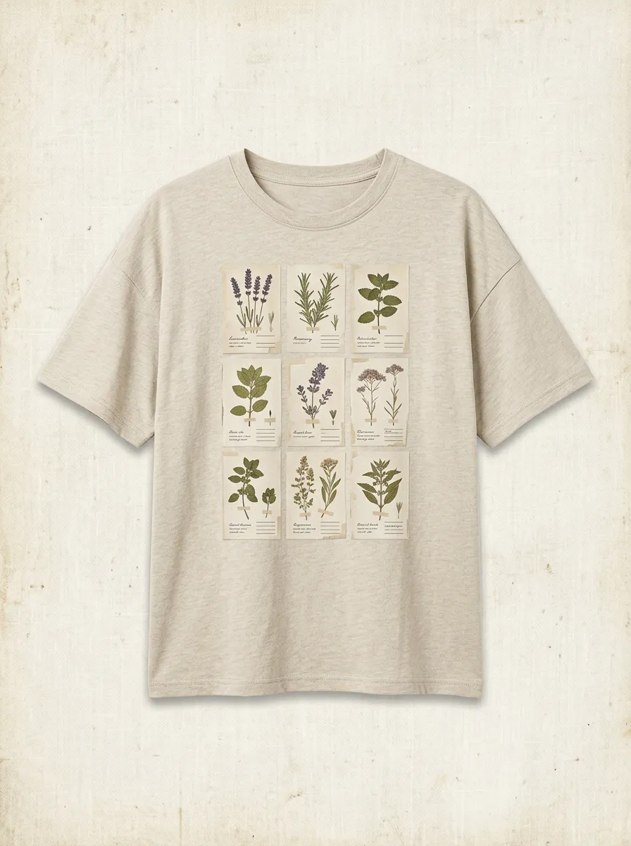 Women's Botanical Garden Lover Herbarium Printed T-shirt