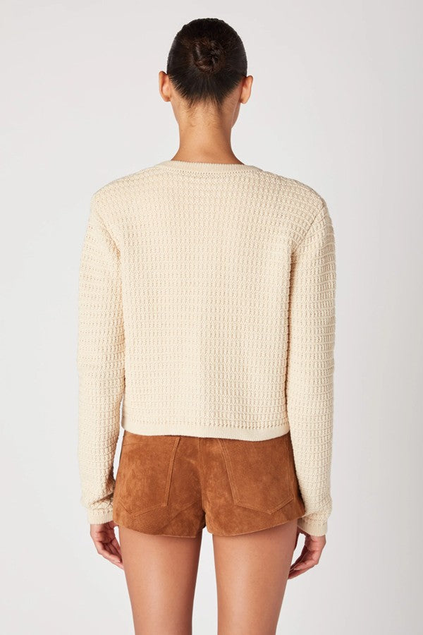 Cream Tweed Style Knit Cardigan