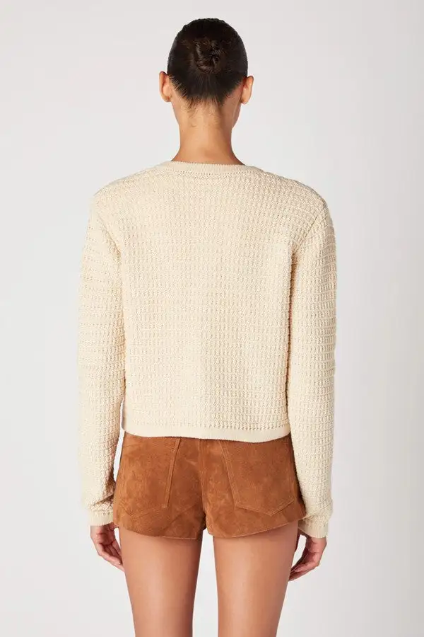Cream Tweed Style Knit Cardigan
