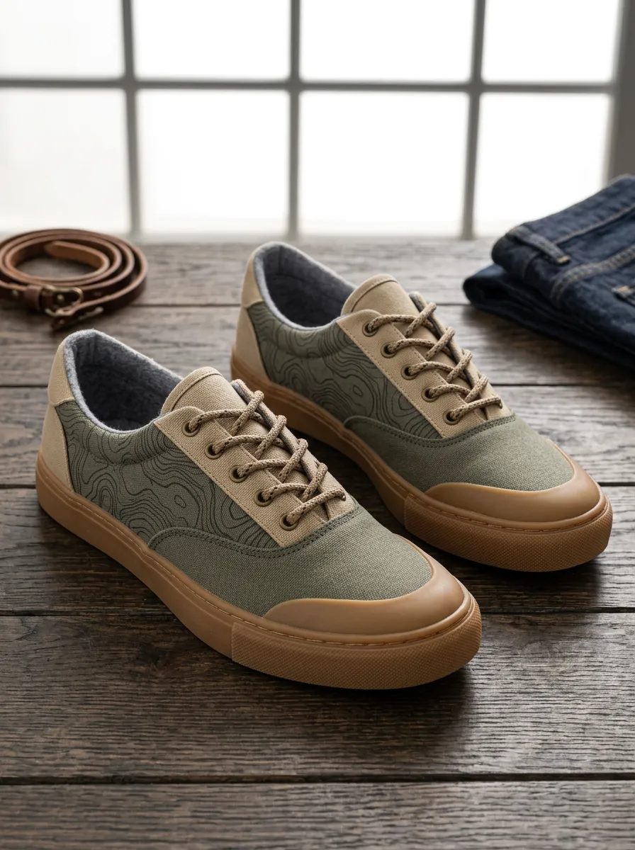 Men's Refined Outdoor Adventure Topographic Map Patterned Canvas Shoes