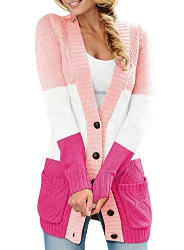 Women Open Front Cardigan Sweater Button Down Knit Sweater Coat